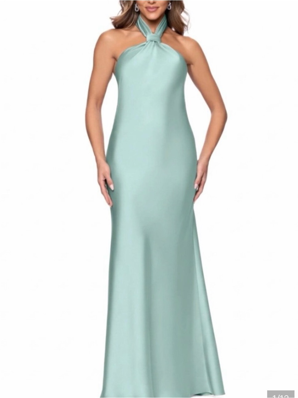 Betsy & Adam Strapless Twist Halter Gown in Mint